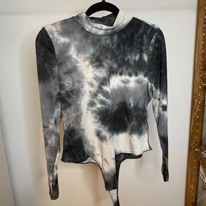 Navy Blue and White Tue Dye Turtleneck Bodysuit